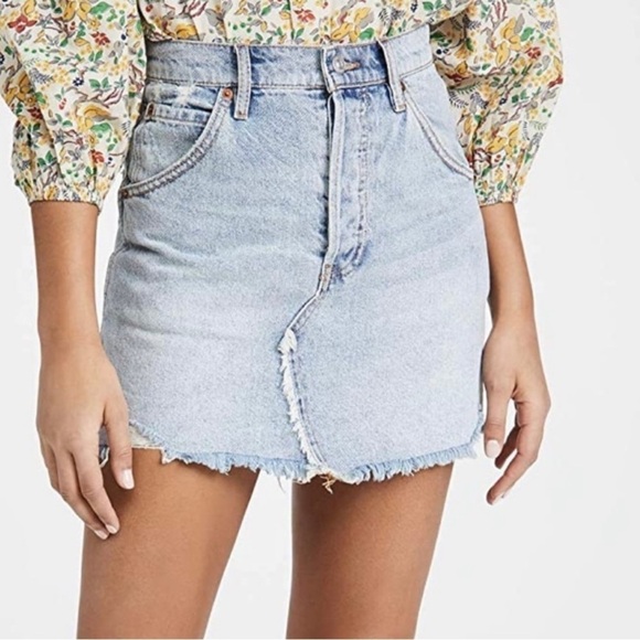 We The Free Dresses & Skirts - We The Free Light Wash Denim Raw Hem Cut Off Micro Mini Skirt
